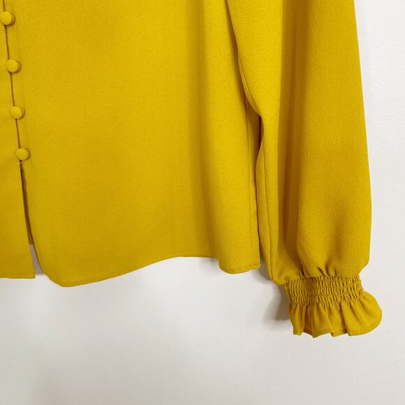 1. State Button Front Blouse Top in Honey Pot Yellow XSmall XS VNeck Ruffle Cuff - Picture 4 of 9
